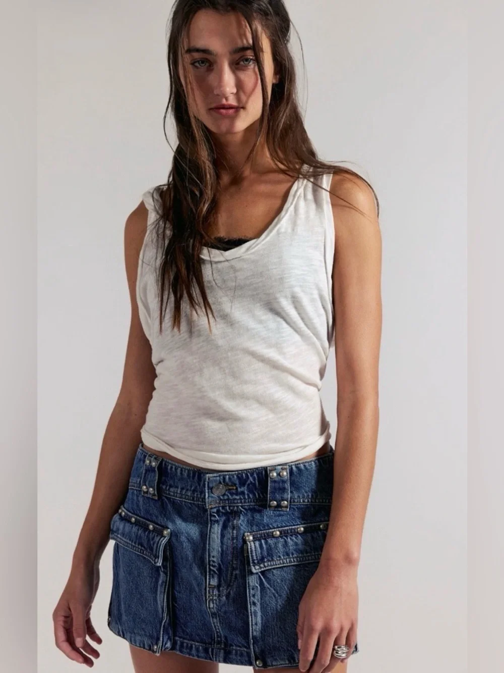 We the Free Hera Studded Denim Mini Skirt NWOT Juno